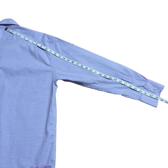 ENGLISH LAUNDRY DRESS SHIRT CHECK TEXTURED FLIP CUFF MENS SIZE 17.5 34/35 PURPLE - Picture 12 of 12